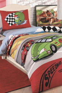 Kristal Speedway Ranforce 160x220 cm Lastikli Araba Tek Kişilik Nevresim Takımı Kırmızı