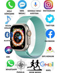 Bunnys Watch 8 Ultra Android GPS 49 mm Silikon Kordon Oval Unisex Akıllı Saat Turkuaz