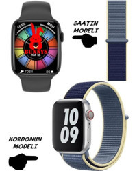 Bunnys Watch 8 Android GPS 45 mm Silikon Kordon Kare Unisex Akıllı Saat Mavi - Sarı