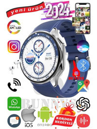 Bunnys Hello HT-23 Android GPS 46 mm Silikon Kordon Yuvarlak Erkek Akıllı Saat Lacivert + Kordon Hediye
