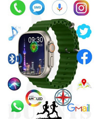 Bunnys Watch 8 Ultra Android GPS 49 mm Silikon Kordon Oval Unisex Akıllı Saat Haki