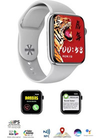 Bunnys Watch 8 Pro Android GPS 44 mm Silikon Kordon Kare Unisex Akıllı Saat Gümüş