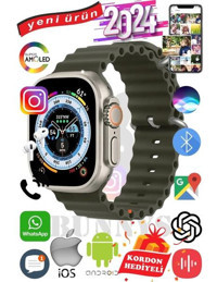 Bunnys Ultra Max 2024 Android GPS 49 mm Silikon Kordon Oval Unisex Akıllı Saat Yeşil + Kordon Hediye