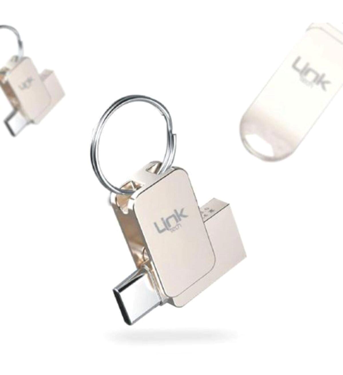 Linktech T632 Premium Dual Mini Çift Taraflı USB 3.0 Type C 32 GB Flash Bellek Gümüş