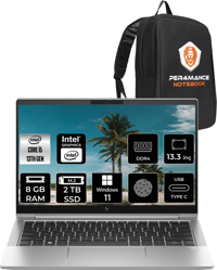 HP Elitebook 630 G10 85D47EA Harici Intel Iris Xe Graphics Eligible Intel Core i5 1335U 8 GB Ram 2 + 2 TB SSD 13.3 inç Full HD Windows 11 Home Laptop + Per4 Çanta