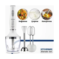 Goldmaster Kitchenmix 800 ml Plastik Hazneli Turbolu 4 Bıçaklı 3'lü Blender Seti Beyaz