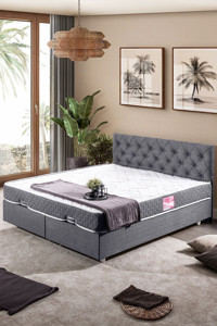 Setay Eylül 150 x 200 cm Ayrılabilen Başlıklı Çift Kişilik Sandıklı Baza Seti Gri