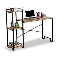Weblonya Kitaplıklı 75x45x90 cm Ahşap Gövdeli Metal Ayaklı Kahverengi-Siyah Çalışma Masası