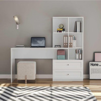 Zenio Side Kitaplıklı Çekmeceli 152x60x155 cm Ahşap Gövdeli Mdf Ayaklı Beyaz Çalışma Masası