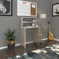 Kenzlife Raikkonen Kitaplıklı 75x60x130 cm Ahşap Gövdeli Mdf Ayaklı Beyaz-Kahverengi Çalışma Masası