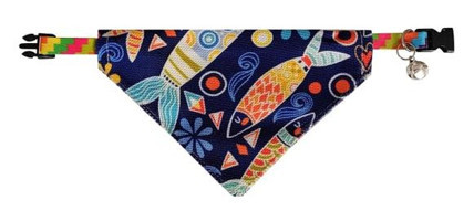Markapet Balık Desenli 25-30 cm Zilli Çok Renkli Ayarlanabilir Gezdirme Boyun Kedi Tasması