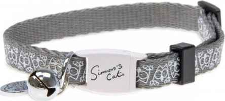 Karlie Kuş Desenli Simon's Cat 30cm x 10mm Zilli Düz Gri Ayarlanabilir Gezdirme Boyun Kedi Tasması