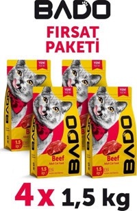 Bado Biftek Tahıllı Yetişkin Kuru Kedi Maması 4x1.5 kg
