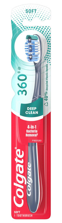 Colgate 360 diş fırçası, dil ve yanak temizleyici Yumuşak Ortodontik Manuel Yetişkin Diş Fırçası Gri