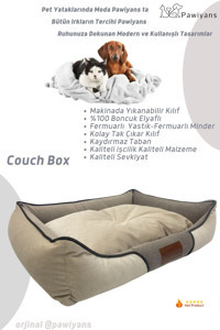 Pawiyans Couch Box Yıkanabilir Küçük Irk İç Mekan Köpek Yatağı Bej-Kırmızı