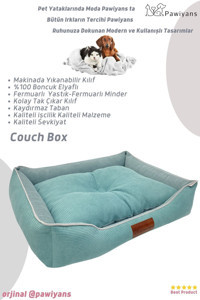 Pawiyans Couch Box Yıkanabilir Büyük Irk İç Mekan Köpek Yatağı Mavi-Turuncu