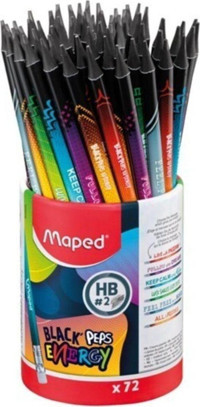 Maped Pep's Energy 72'li Silgili Mercanlı Yuvarlak Siyah HB Kurşun Kalem Seti