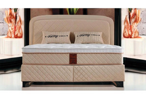Ceviz Mobilya Platin 100x200 cm Başlıklı Yataklı Sandıklı Çift Kişilik Baza Seti Krem