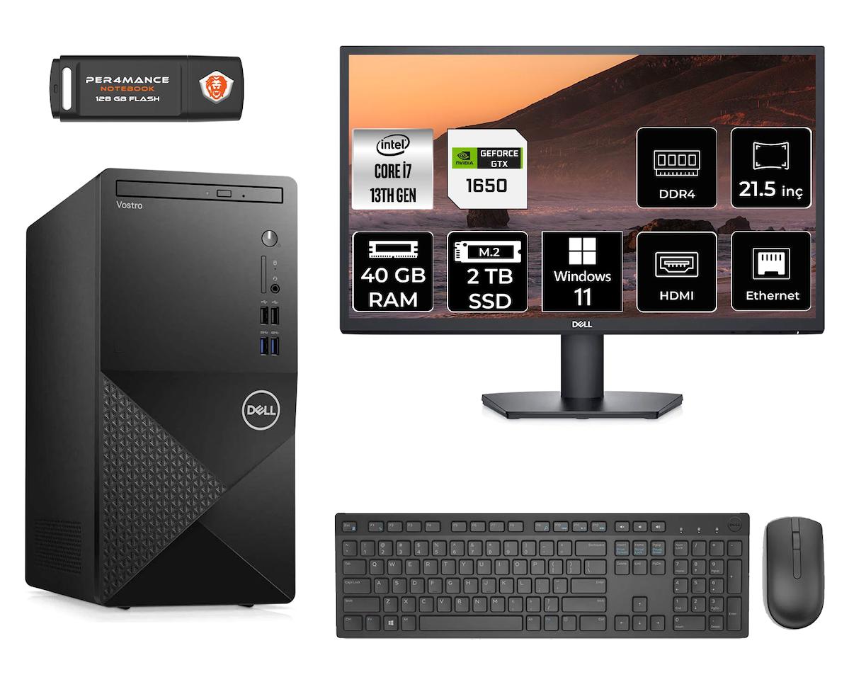 Dell Vostro 3020 MN3020D739 Harici GeForce GTX 1650 Intel Core i7 13700 40 GB Ram 2 TB SSD Tower Windows 11 Pro 21.5 inç Monitörlü Masaüstü Oyuncu Bilgisayarı