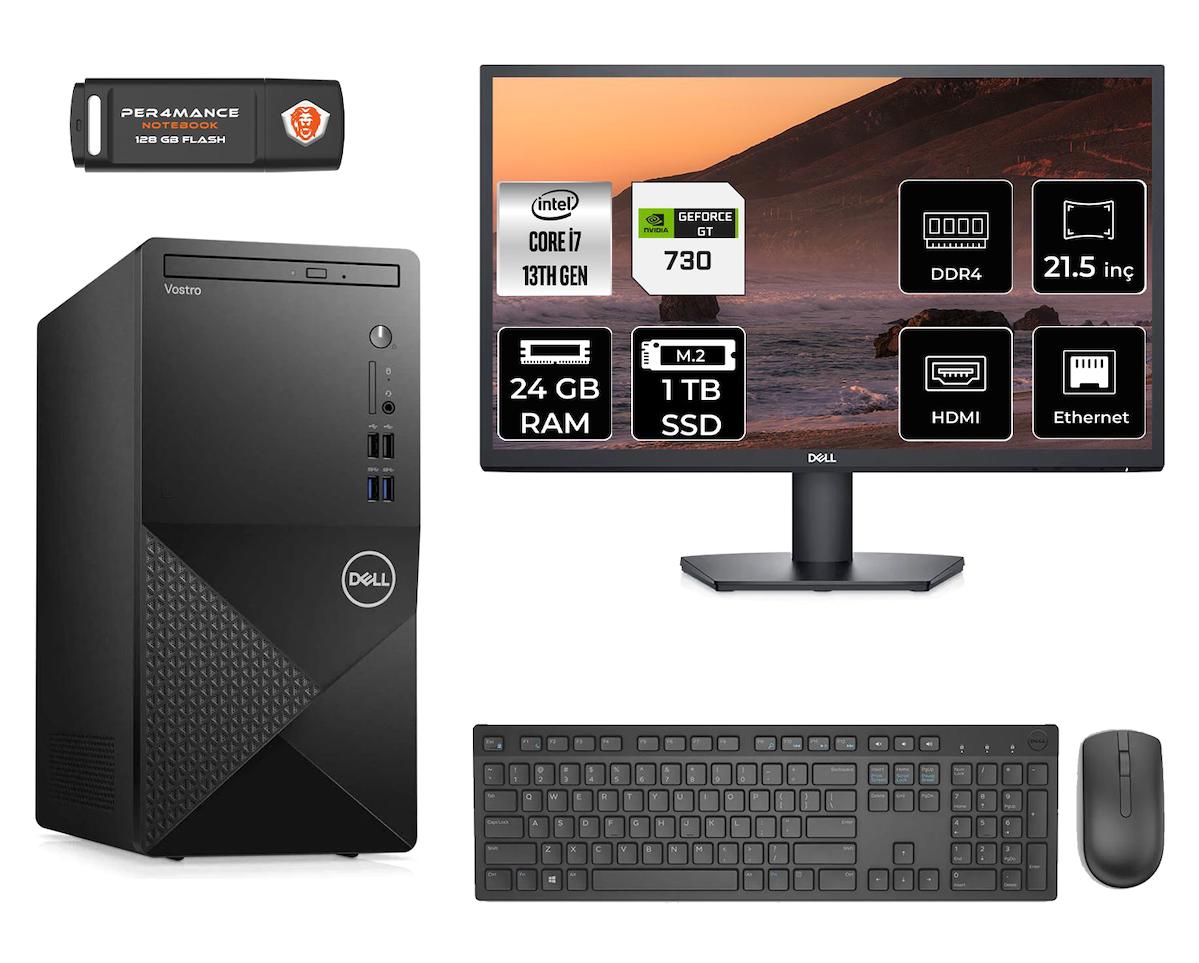 Dell Vostro 3020 MN3020D323 Harici GeForce GT 730 Intel Core i7 13700 24 GB Ram 1 TB SSD Tower FreeDos 21.5 inç Monitörlü Masaüstü Oyuncu Bilgisayarı
