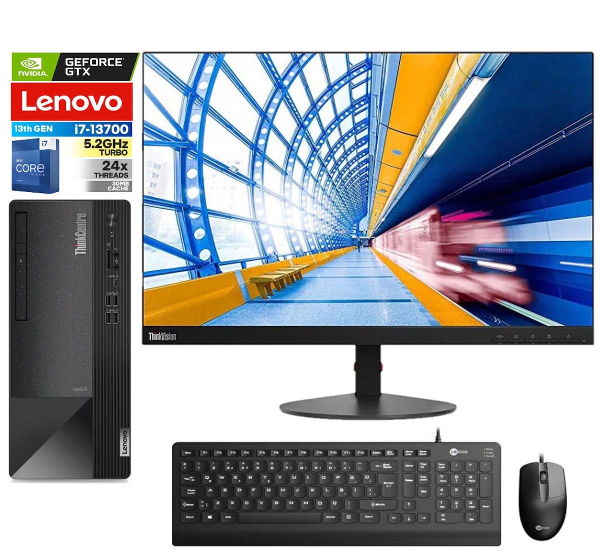 Lenovo Thinkcentre Neo 50T Gen 4 812JB005ATR24 Harici GeForce GTX 1650 Intel Core i7 13700 8 GB Ram 2 TB SSD Tower Windows 11 Home 23.8 inç Monitörlü Masaüstü Oyuncu Bilgisayarı + Zetta Flash Bellek