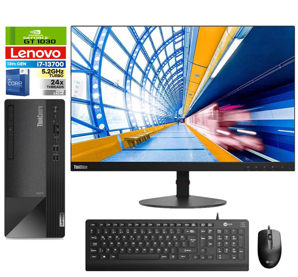 Lenovo Thinkcentre Neo 50T Gen 4 612JB005ATR40 Harici GeForce GT 1030 Intel Core i7 13700 64 GB Ram 4 TB SSD Tower Windows 11 Home 23.8 inç Monitörlü Masaüstü Oyuncu Bilgisayarı + Zetta Flash Bellek