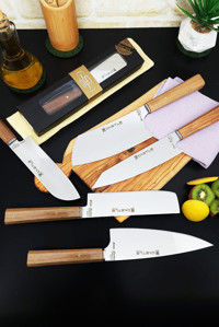 CASTLE KITCHEN Elite Serisi 5 Parça Mutfak Bıçak Seti Şef Bıçağı (SANTAKUBİG-KİRİTSUKE-MİYABİ-NAKİRİ-SANTAKU)