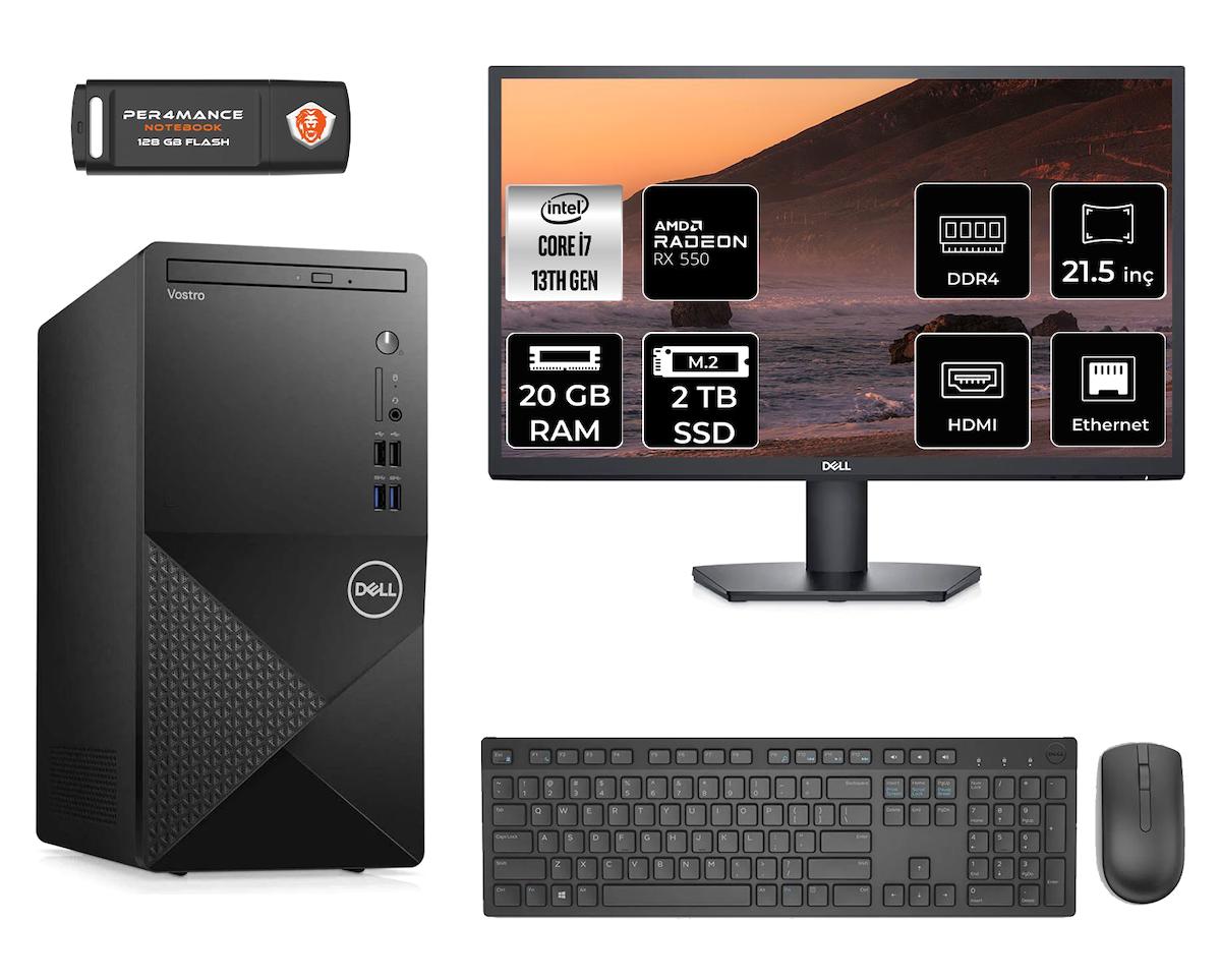 Dell Vostro 3020 MN3020D169 Harici Radeon RX 550 Intel Core i7 13700 20 GB Ram 2 TB SSD Tower FreeDos 21.5 inç Monitörlü Masaüstü Oyuncu Bilgisayarı