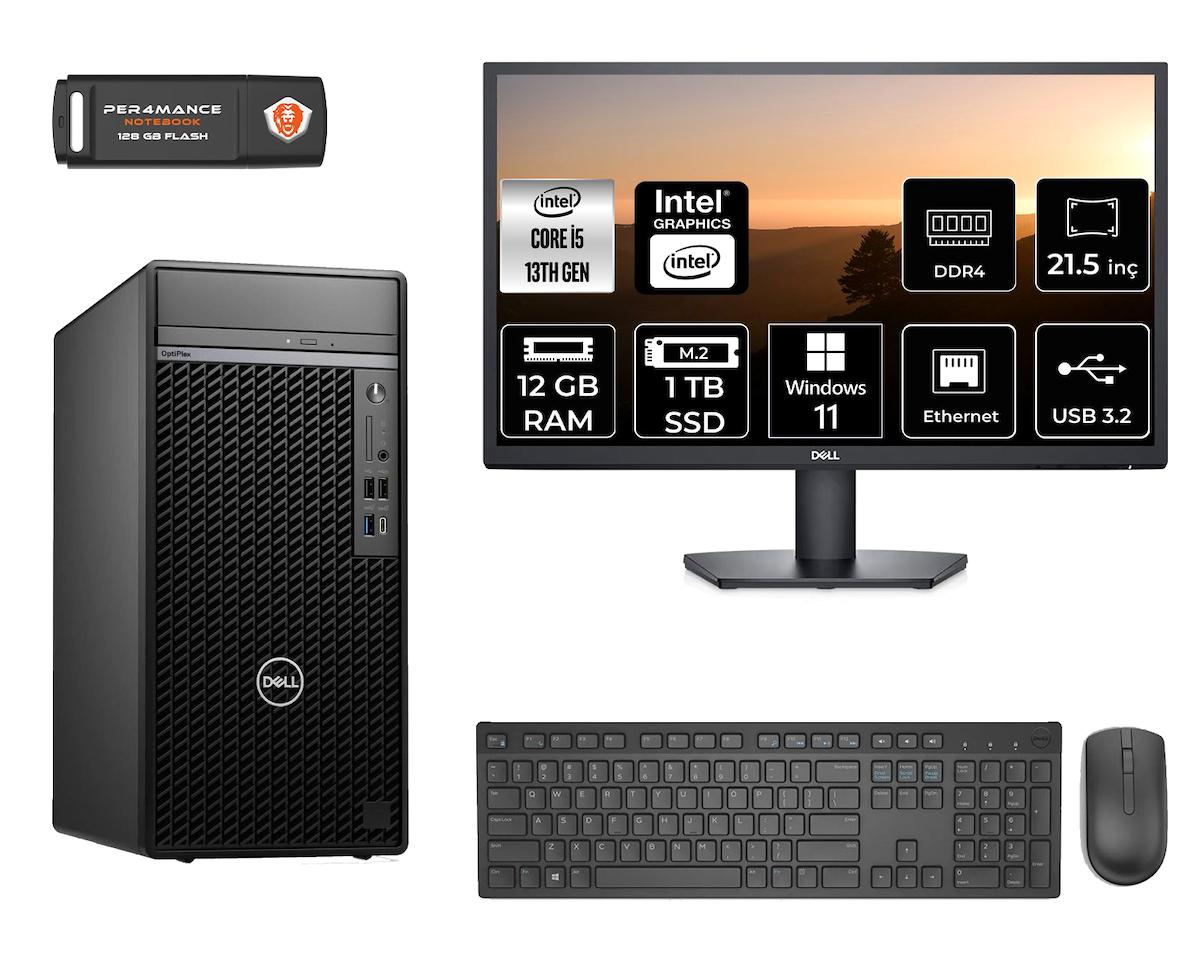 Dell Optiplex 7010 MNO7010D058 Dahili Intel UHD Graphics 770 Intel Core i5 13500 12 GB Ram 1 TB SSD Tower Windows 11 Home 21.5 inç Monitörlü Masaüstü Bilgisayar