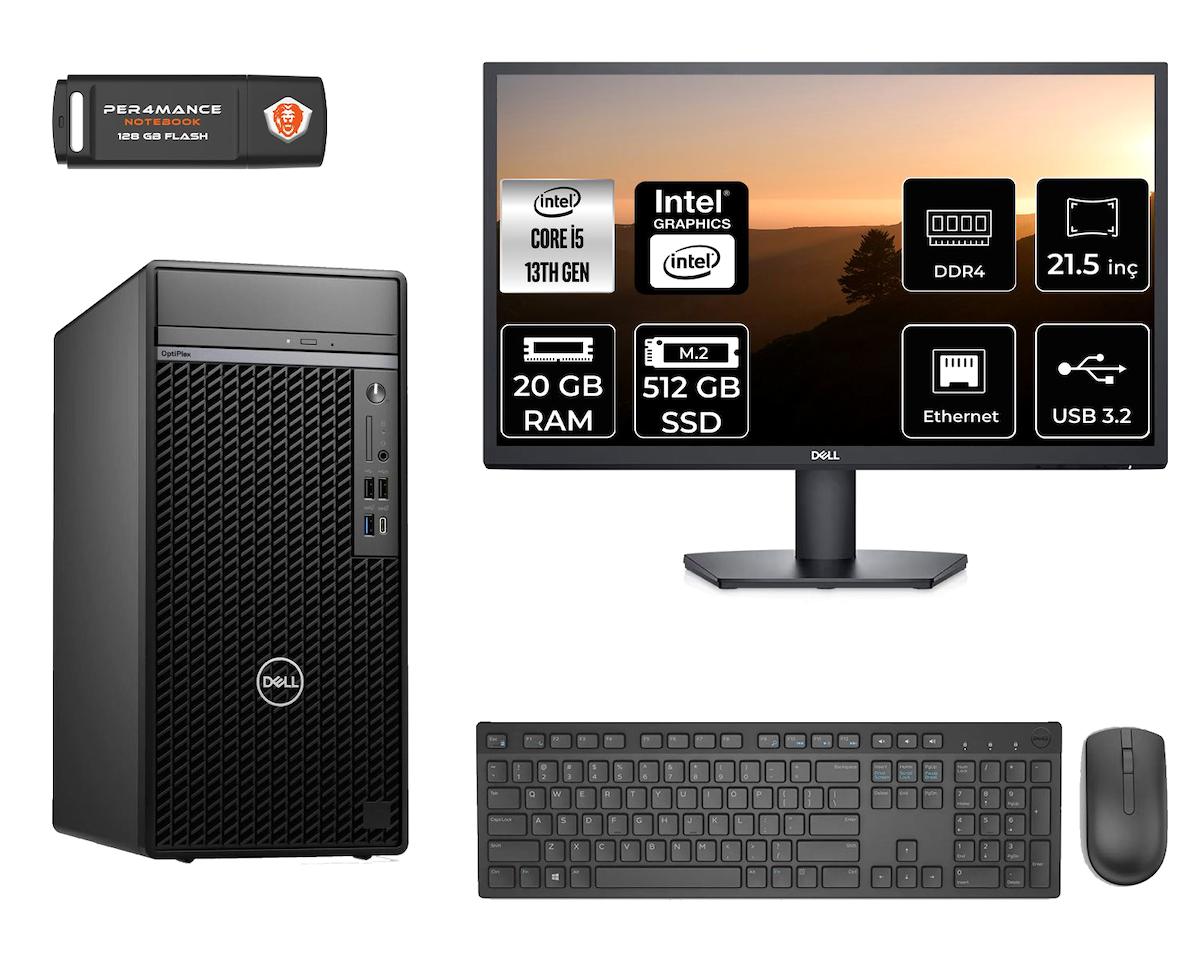 Dell Optiplex 7010 MNO7010D017 Dahili Intel UHD Graphics 770 Intel Core i5 13500 20 GB Ram 512 GB SSD Tower FreeDos 21.5 inç Monitörlü Masaüstü Bilgisayar