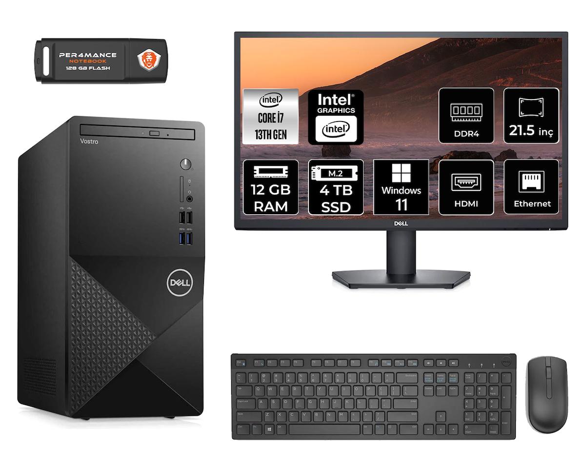 Dell Vostro 3020 MN3020D060 Dahili Intel UHD Graphics 770 Intel Core i7 13700 12 GB Ram 4 TB SSD Tower Windows 11 Home 21.5 inç Monitörlü Masaüstü Bilgisayar