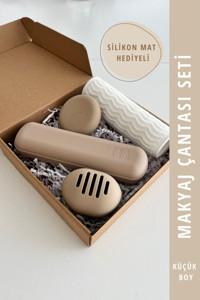 Mama Stuff Kahverengi Düz Silikon Mini Boy Seyahat Makyaj Çantası