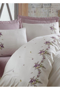 Dantela Nisa 4 Mevsim 200x220 cm Çarşaflı Çift Kişilik Nevresim Takımı Beyaz-Mor