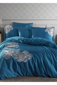 Dantela Calista 4 Mevsim 200x220 cm Çarşaflı Çift Kişilik Nevresim Takımı Mavi