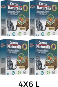 Cattus Naturalia Organik Kalın Taneli Aktif Karbonlu Kedi Kumu 4x6 lt
