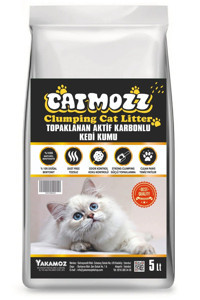 Catmozz Aktif Karbon Topaklanan İnce Taneli Aktif Karbonlu Bentonit Kedi Kumu 5 lt