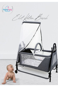 Happy Baby Elit Metal 18 kg Kapasiteli Dikdörtgen Tekerlekli Yataklı Sallanan Sepet Beşik Gri