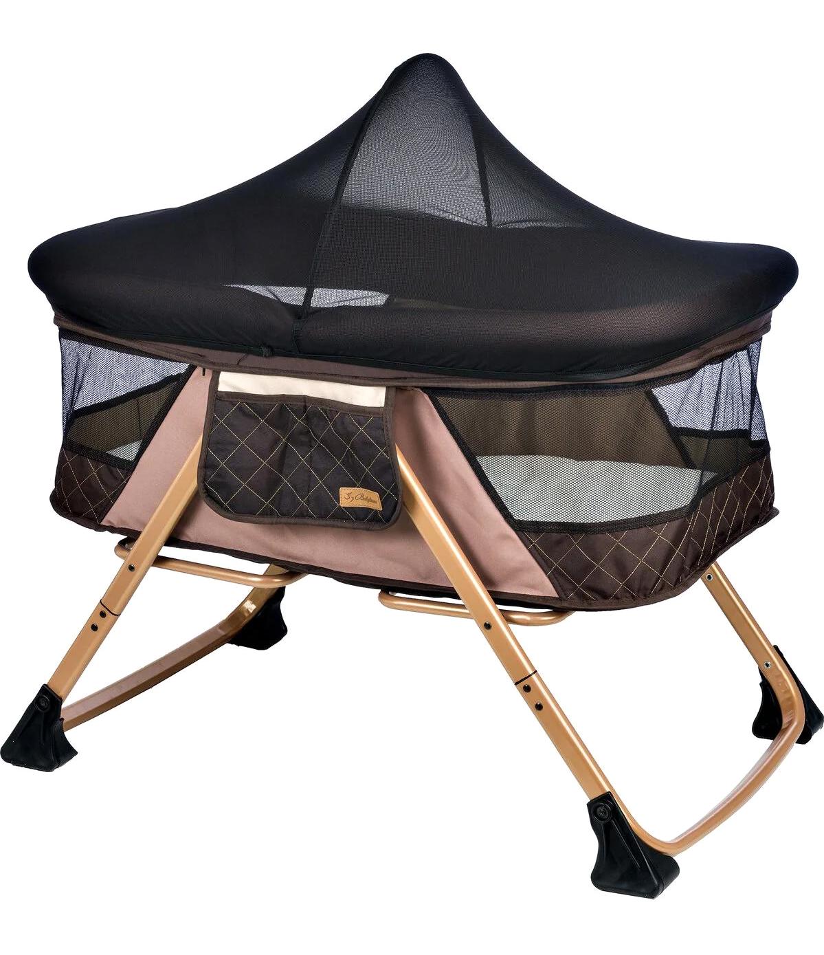 Baby Home Lüks Metal 18 kg Kapasiteli Oval Yataklı Sallanan Sepet Beşik Altın-Siyah