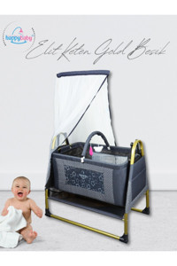 Happy Baby Elit Metal 18 kg Kapasiteli Dikdörtgen Yataklı Sallanan Sepet Beşik Altın