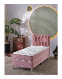 Beehanem Almula 90x190 cm Başlıklı Yataklı Sandıklı Tek Kişilik Baza Seti Pembe