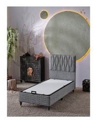 Beehanem Almula 90x190 cm Başlıklı Sandıklı Tek Kişilik Baza Gri