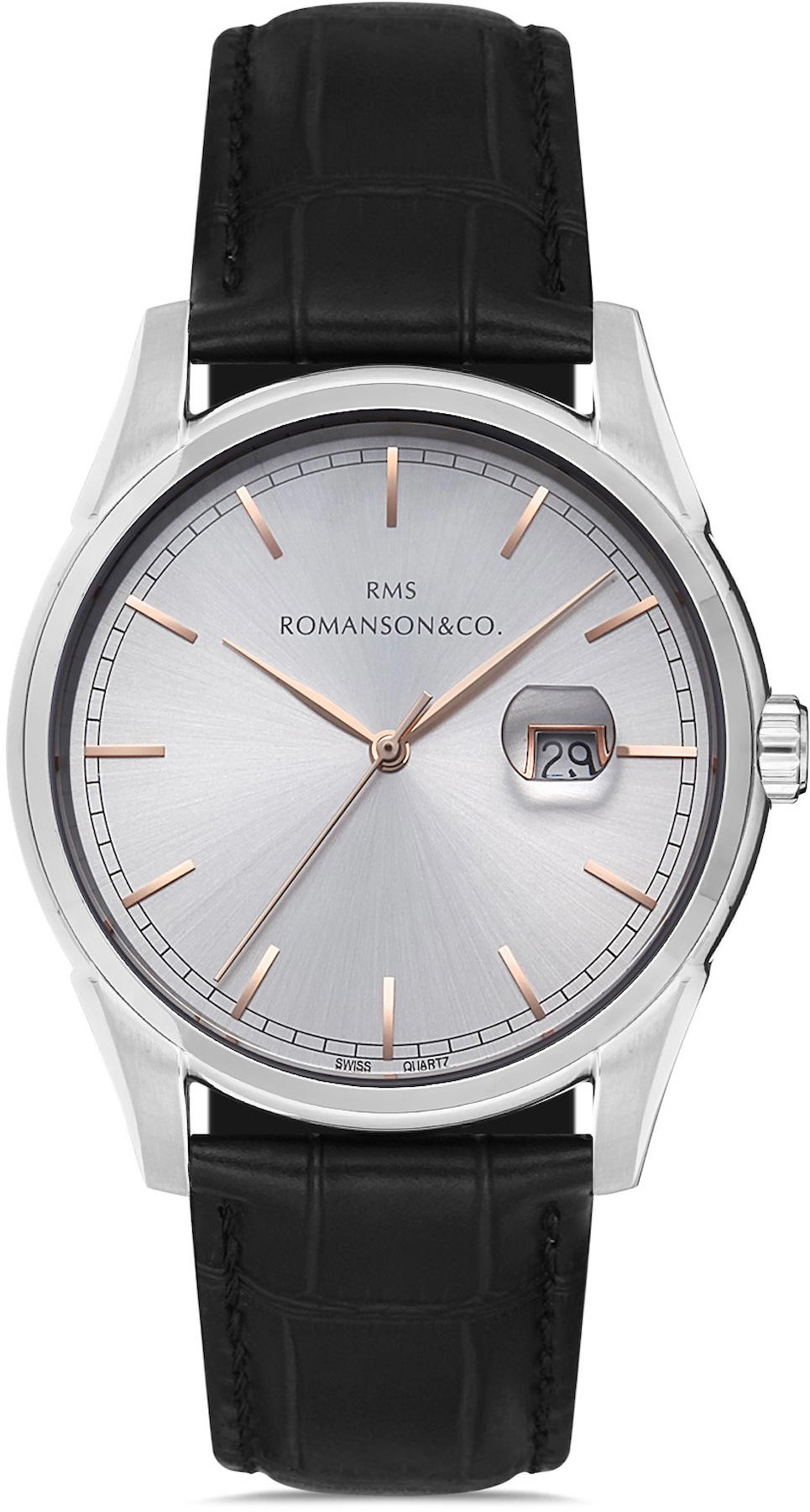 Romanson GR.1.AG1378.03 Takvimli 42 mm Siyah Deri Kordon Analog Kol Saati