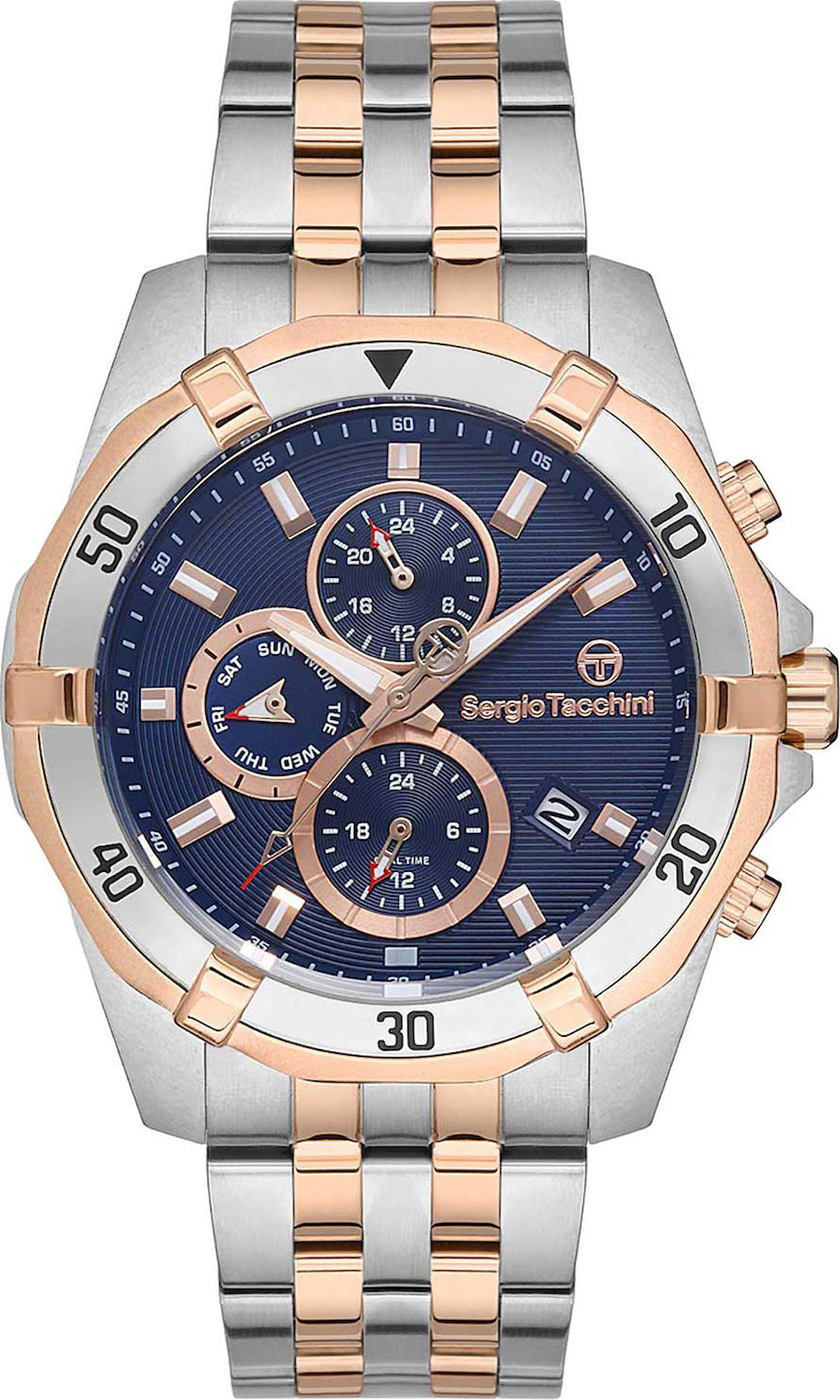 Sergio Tacchini ST.1.10204.3 Takvimli 43 mm Gri-Rose Gold Çelik Kordon Analog Kol Saati