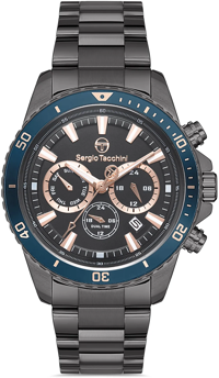 Sergio Tacchini ST.1.10174.2 Takvimli 43 mm Siyah Çelik Kordon Analog Kol Saati