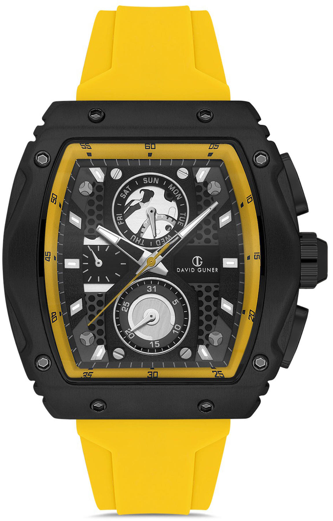 David Guner DG-8487GD-ZR2 Takvimli 42 mm Sarı Silikon Kordon Analog Kol Saati