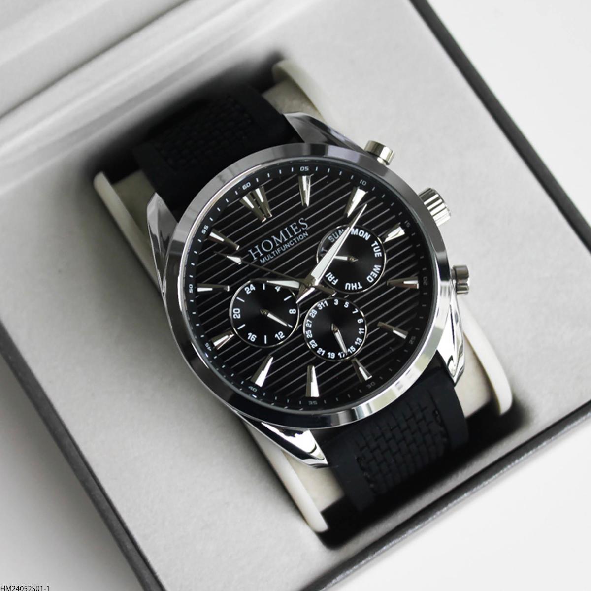 Homies HM24052S01-1 Pusulalı Takvimli Siyah Silikon Kordon Analog Erkek Kol Saati