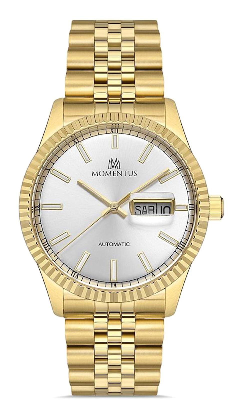 Momentus TM347G-02SG Takvimli 41 mm Altın Çelik Kordon Analog Erkek Kol Saati