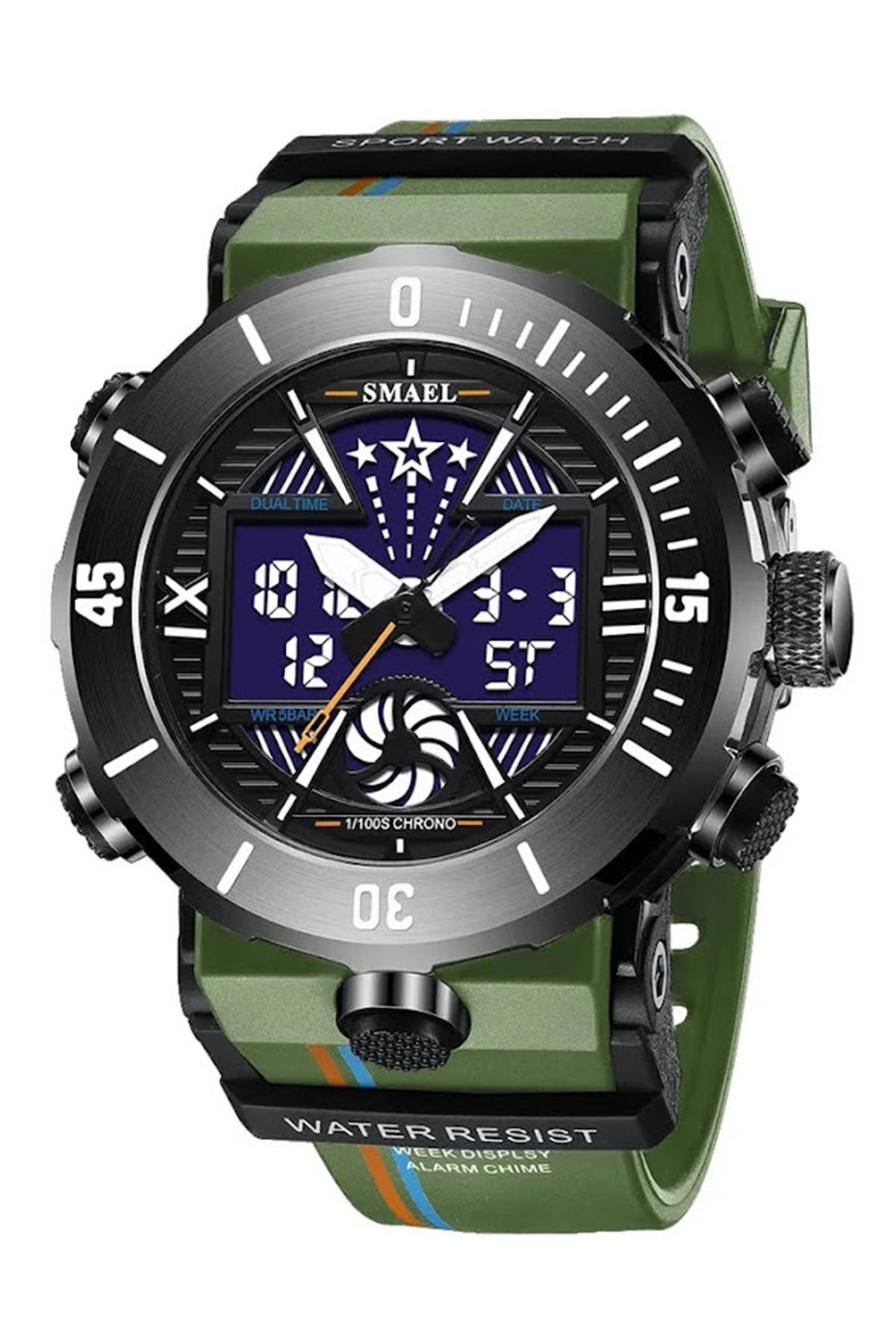 Smael 8051Y Takvimli 44 mm Yeşil Silikon Kordon Analog Erkek Kol Saati