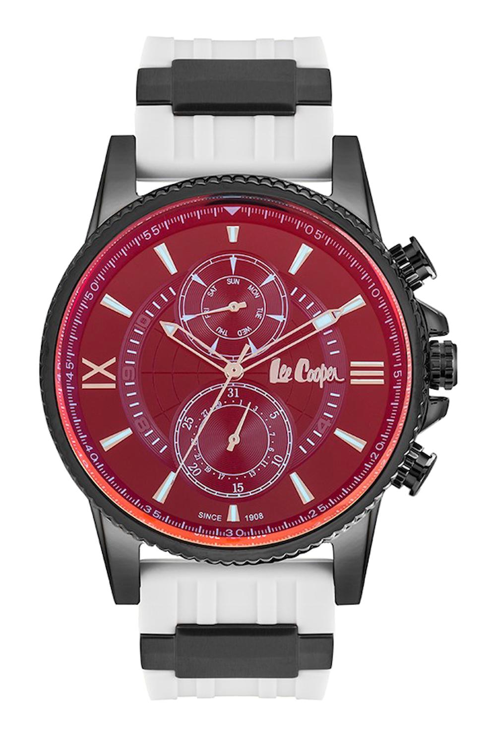 Lee Cooper LC07014.653 Takvimli Beyaz-Siyah Silikon Kordon Analog Kol Saati