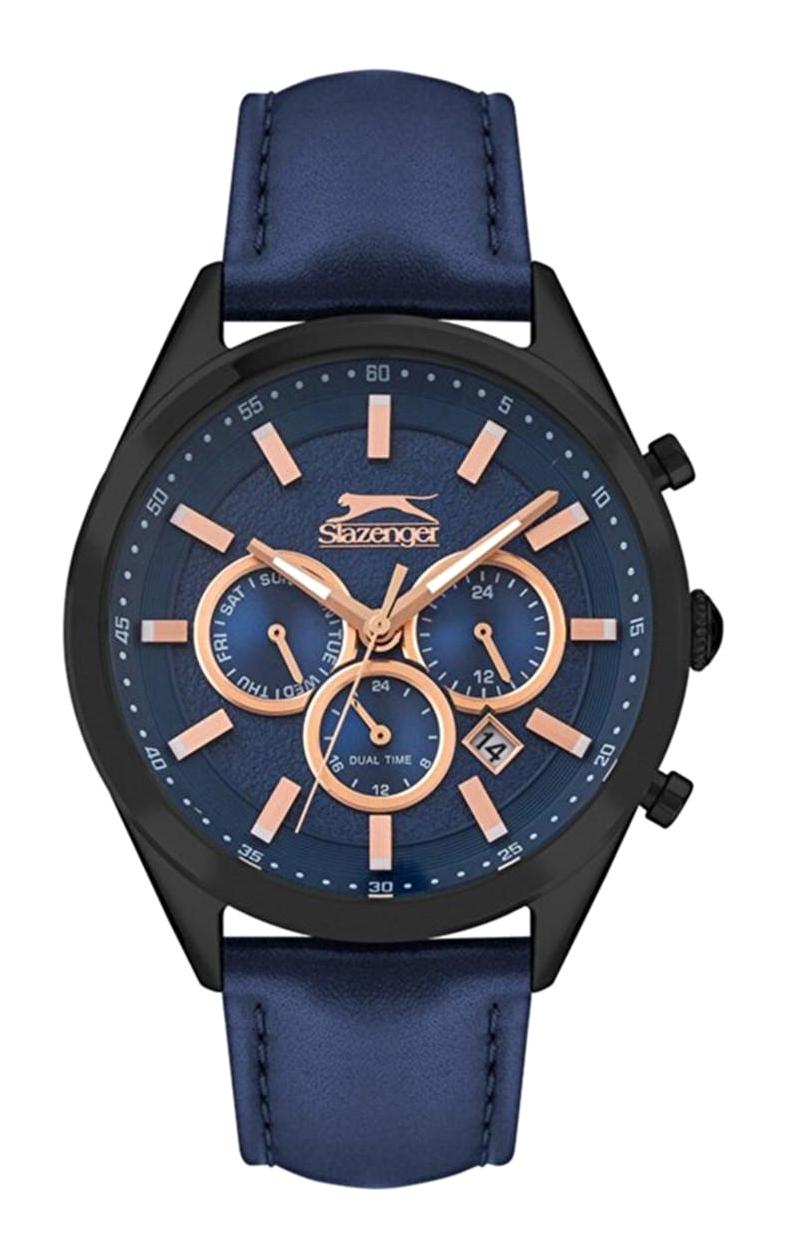 Slazenger SL.09.1954.2.01 Takvimli 43 mm Lacivert Deri Kordon Analog Erkek Kol Saati